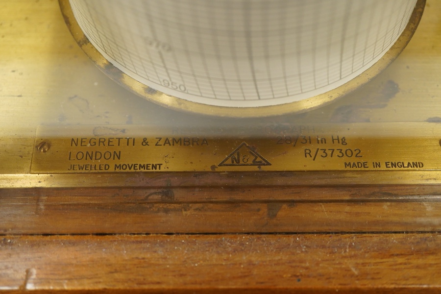 A Negretti & Zambra mahogany cased barograph, 42cm high